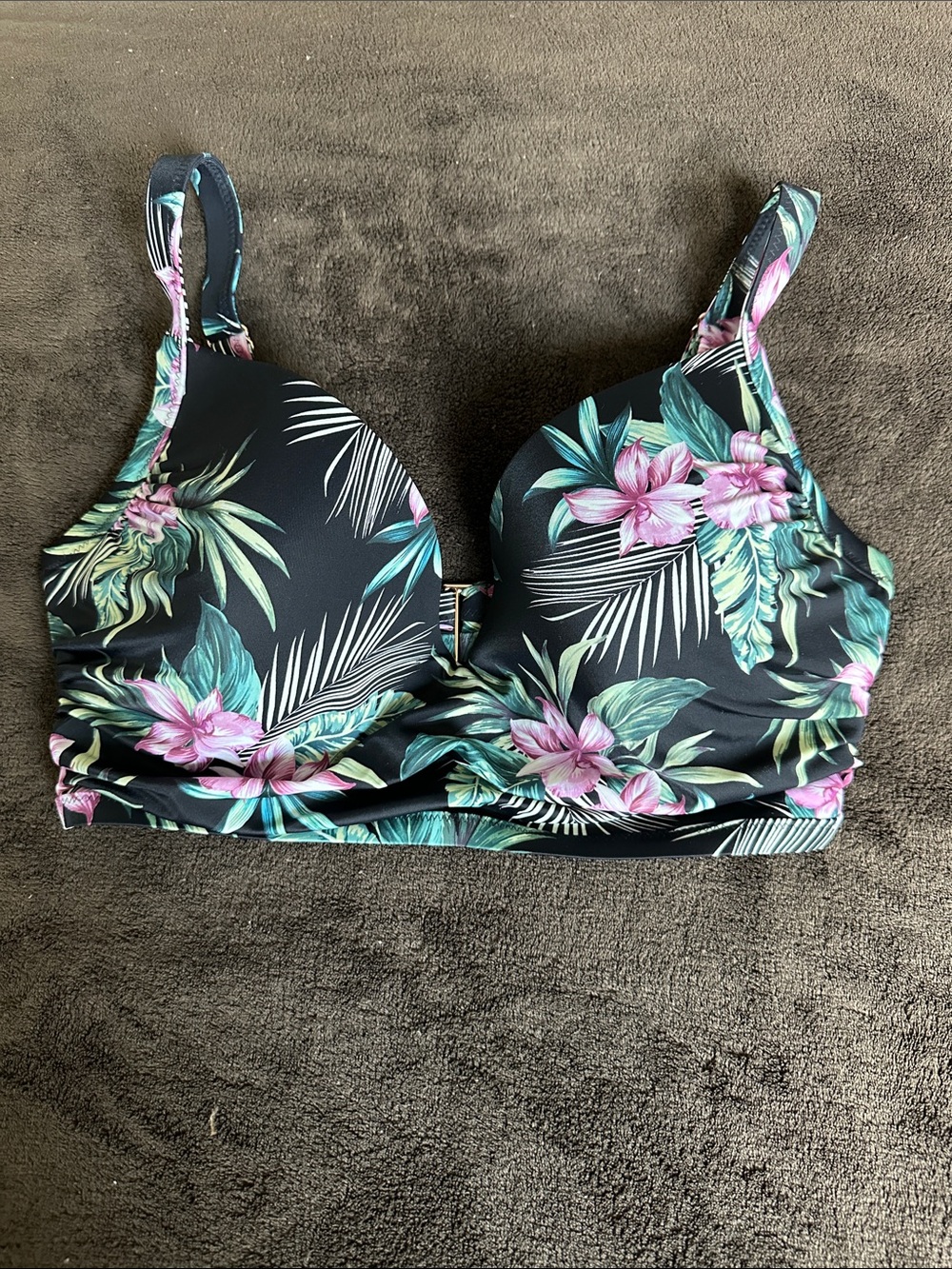 Shade & Shore Black Floral Underwire Bikini Top - 36DD